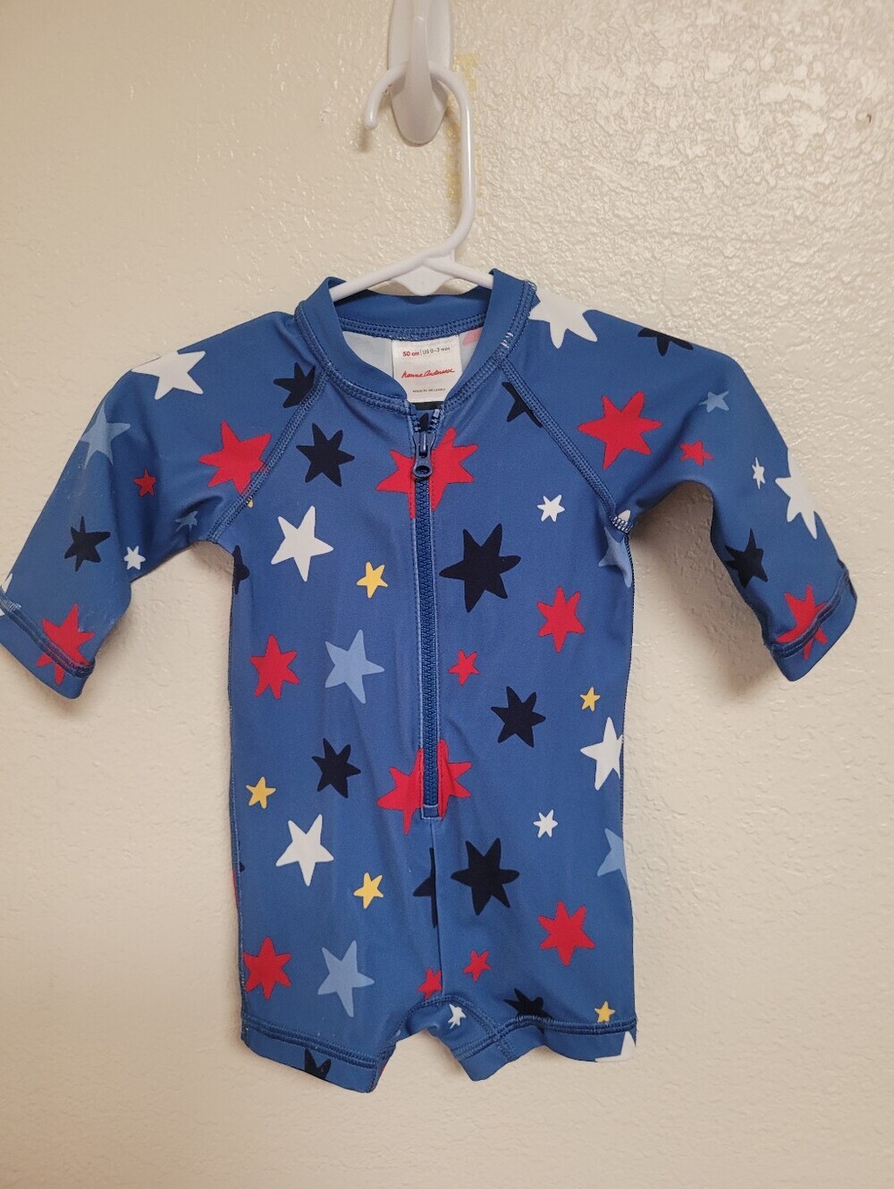 Hanna Andersson Blue Star-Print Zip Front Rashguard Swim Suit